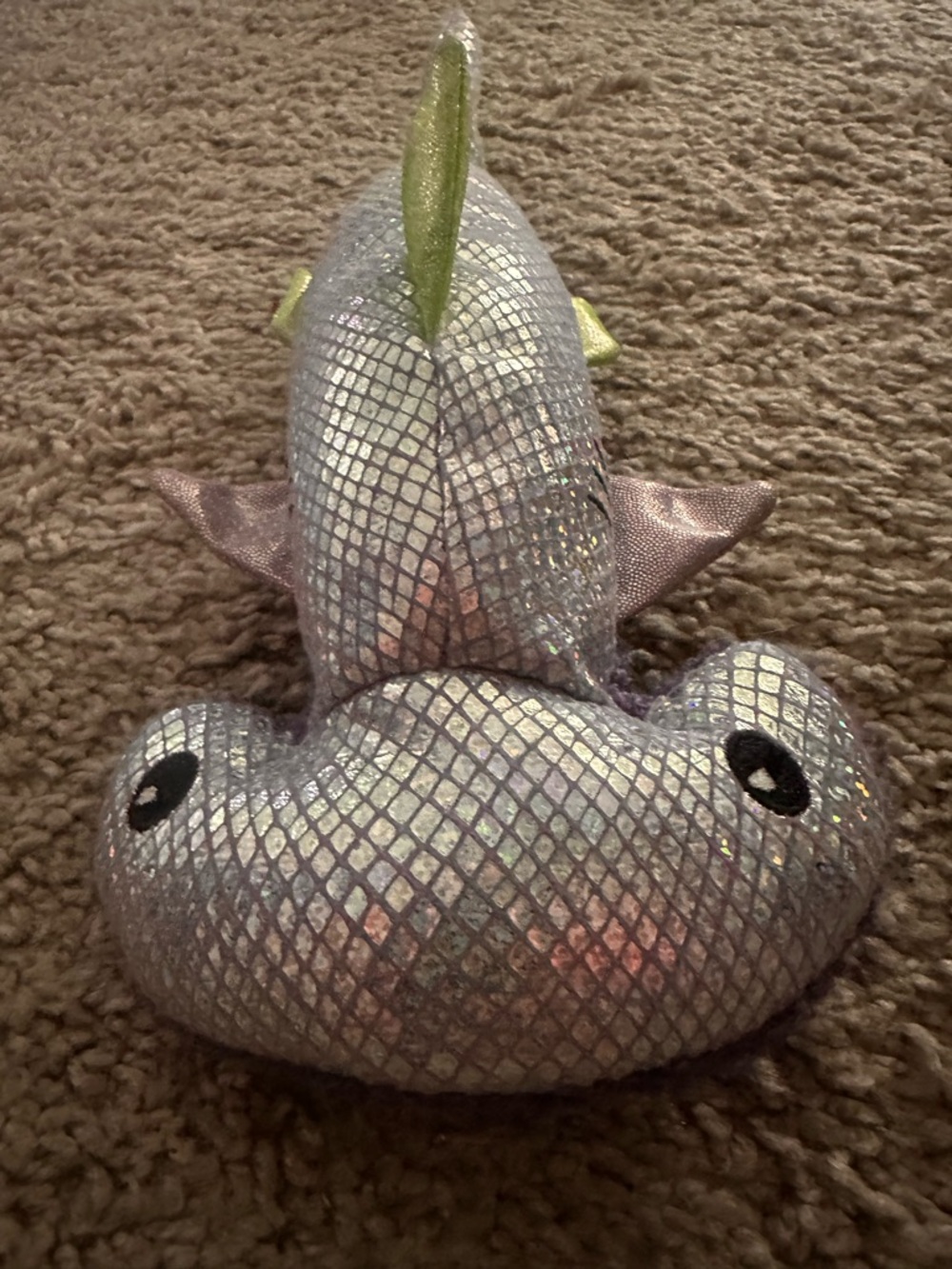 Plush Hammerhead Cat Toy - Iridescent Purple with Green Fins - Picture 3 of 5